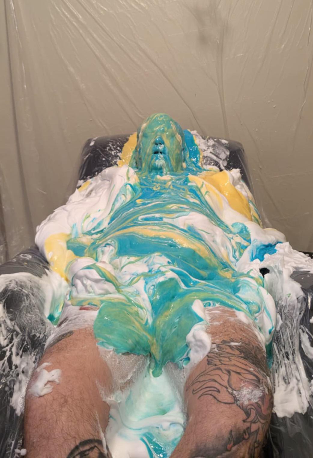 Gunge Pour Business Attire Birthday — Sploshing Scene with Full Covera